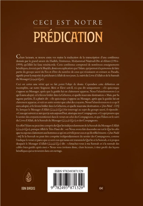 Ceci est notre prédication - Mohammed Nasir Ad-Dîn Al Albânî - Ibn Badis