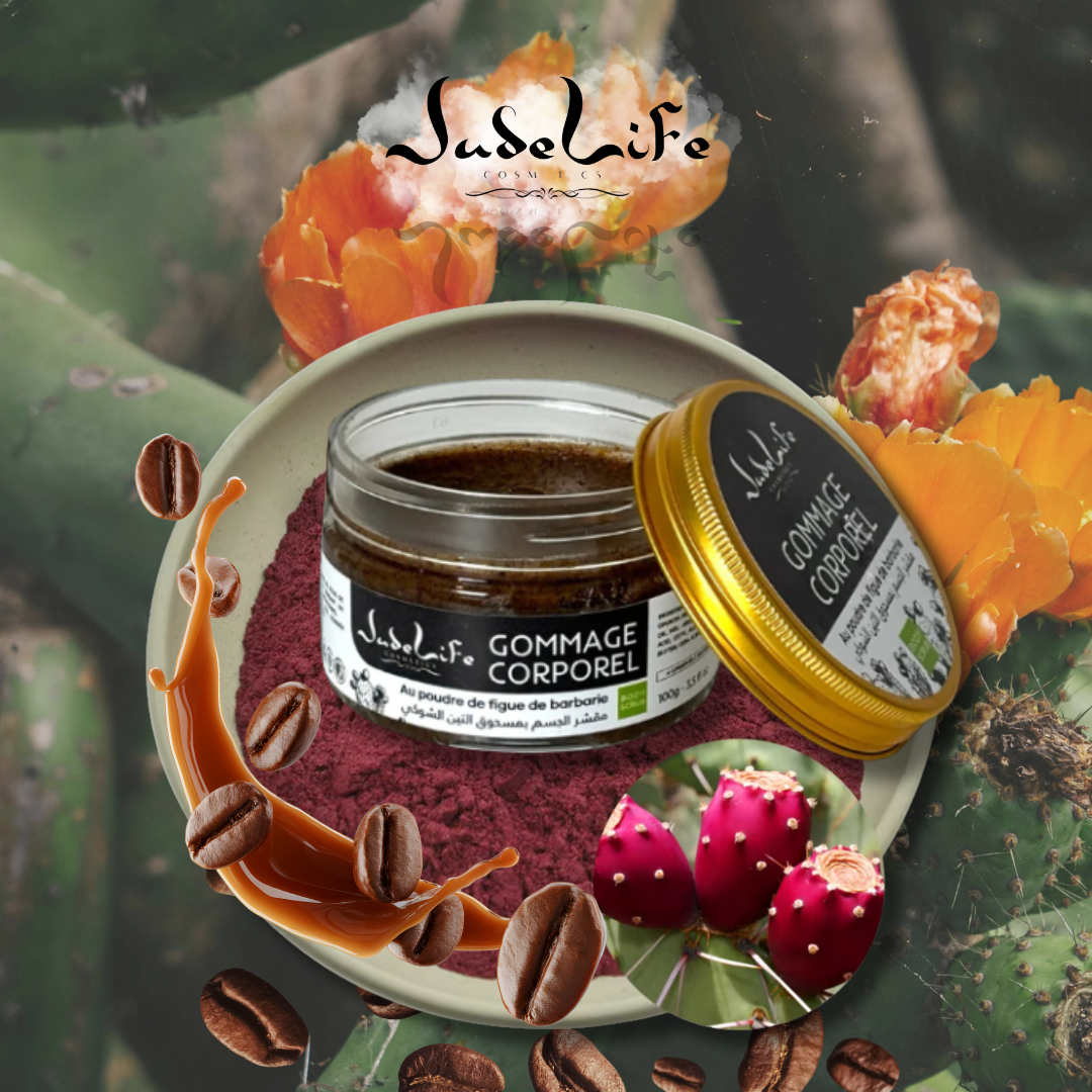 Gommage Corps Café & Figue de Barbarie – 100g – Judelife – Exfoliant Naturel Corps