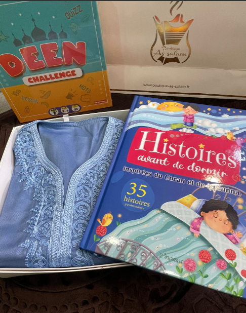 🎁 Pack Cadeau Enfant – Qamis, Livre &amp; Jeu Deen Challenge
