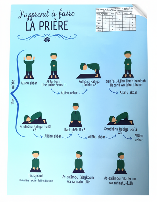 Grand sticker "J'apprends à faire la prière" Bleu