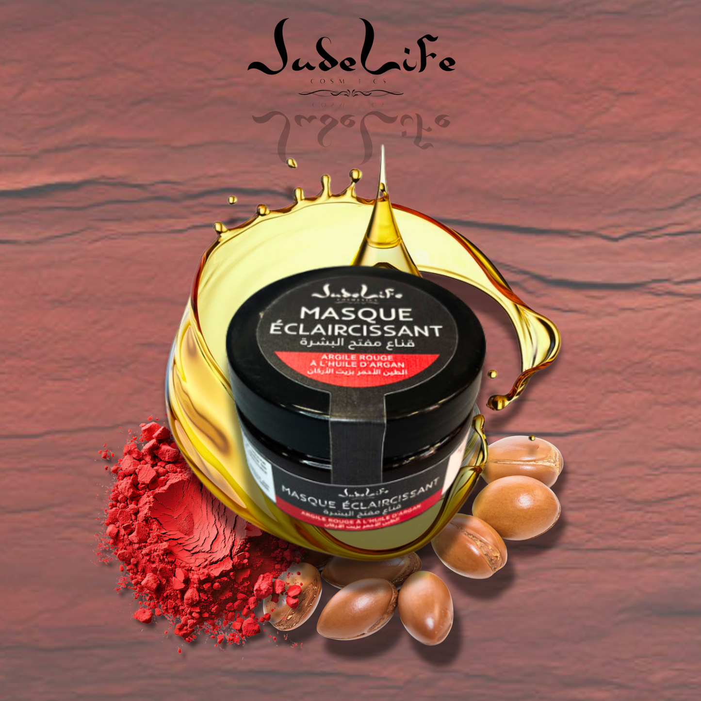 Masque Éclaircissant Jude Life – Argile Rouge & Huile d’Argan (100 g)
Un masque naturel qui illumine le teint, apaise les peaux sensibles et ravive l’éclat du visage grâce à l’argile rouge et à l’huile d’argan pure.