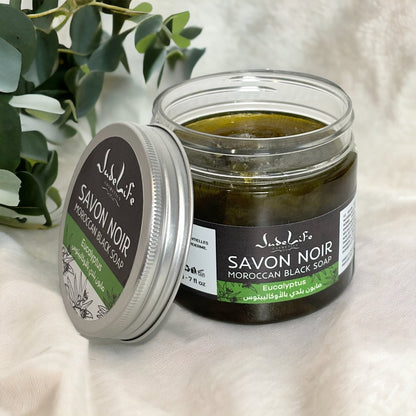Savon Noir Marocain à l’Eucalyptus – 200g – Judelife – Soin Corps Naturel